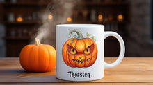 Lade das Bild in den Galerie-Viewer, Personalisierte Halloween-Tasse von Wish Print mit Name und Kürbis