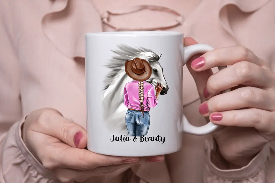 Personalisierte Tasse_Frau mit Pferd_wish-print